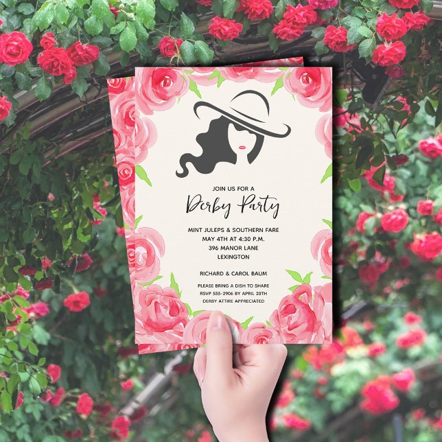 Invitation Derby Casquette et Rose Derby Party (Derby Hat and Roses Derby Party Invitations)
