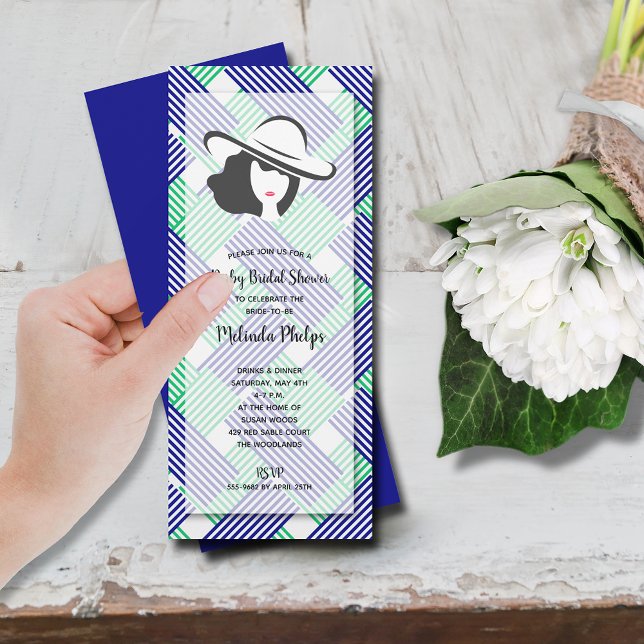 Invitation Derby Casquette Fête des mariées bleu vert (Derby-themed bridal shower blue, green & white stripes invitations, INSTANT DOWNLOAD and/or PRINTED)