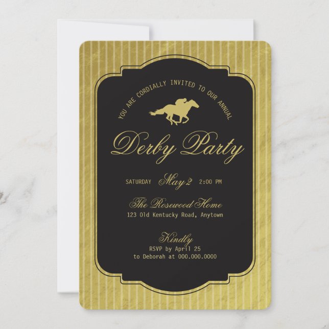 Invitation Derby Équestre Moderne Course de Chevaux Noir et O (Devant)