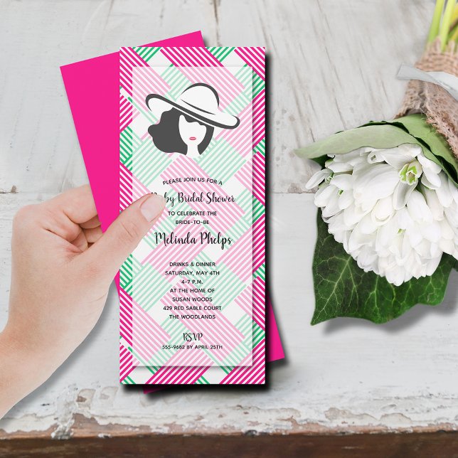 Invitation Derby Fête des mariées rose chaud vert (Derby-themed bridal shower hot pink and green stripes invitations, INSTANT DOWNLOAD and/or PRINTED)