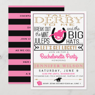 Invitation Derby Girly/Bachelorette Party Rose/Noir/Or