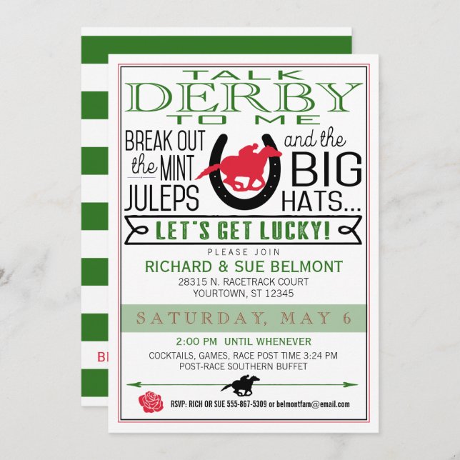 Invitation Derby Horse Racing Party Blk/Red/Dk Kelly (Devant / Derrière)
