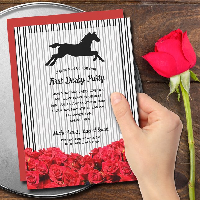 Invitation Derby Horse Racing Roses Rouges (Order INSTANT DOWNLOAD to send digitally or PRINTED invitations to mail or both!)