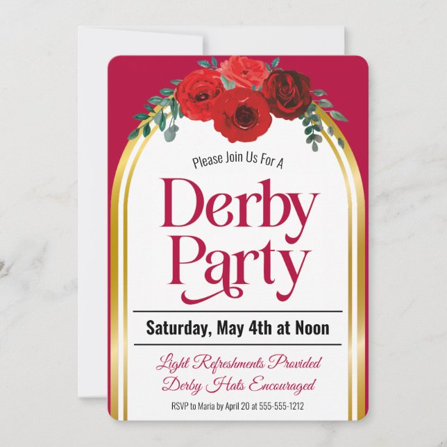 Invitation Derby Party Horse Race Red Roses Arch (Devant)