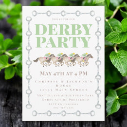 Invitation Derby Party Horses Racing Aquarelle