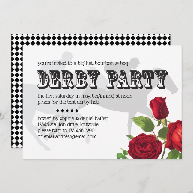 Invitation Derby Party Racehorse et Roses 2 (Devant / Derrière)
