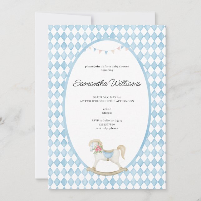 Invitation Derby Race Rocking Horse Baby shower d'aquarelle (Devant)