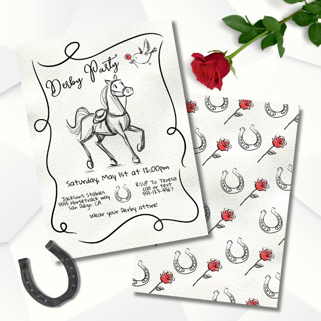 Invitation Derby Racehorse Modern Doodle party (Créateur téléchargé)