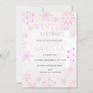 Invitation Derland hiver moderne fille rose 1er anniversaire
