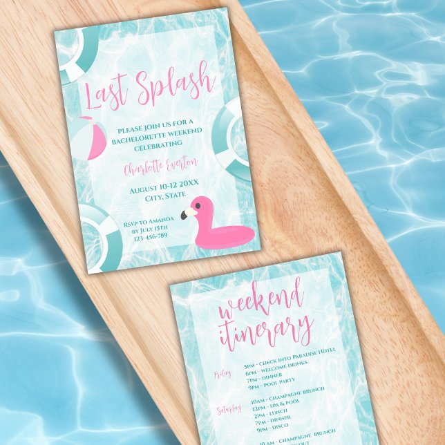 Invitation Dernier Bachelorette Splash Point (last splash pool bachelorette party invitation weekend itinerary)