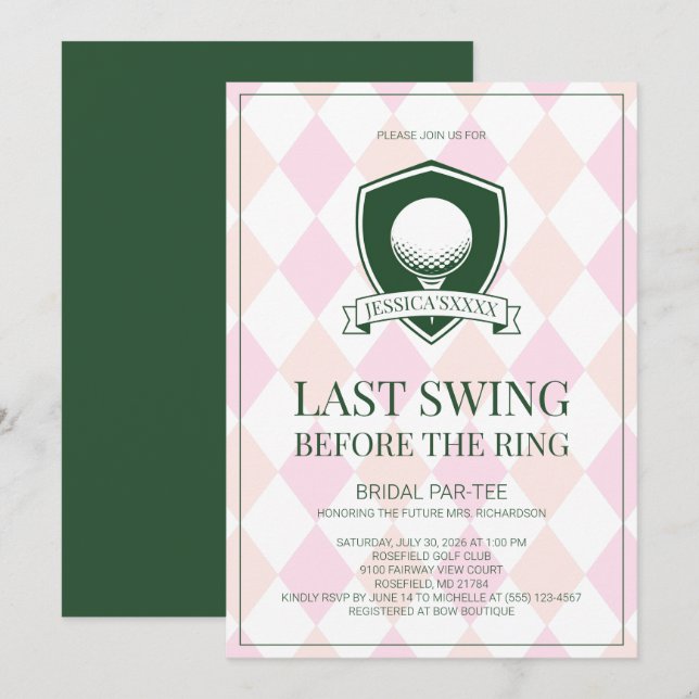 Invitation Dernier balancement avant la fête de mariage rose  (Devant / Derrière)