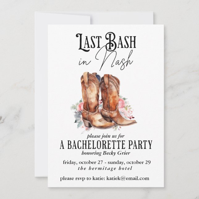 Invitation Dernier Bash à Nash Bachelorette Party Floral (Devant)