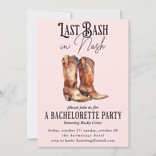 Invitation Dernier Bash à Nash Pink Cowgirl Bachelorette Part (Devant)