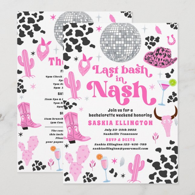 Invitation Dernier Bassin À Nash Bachelorette Week-End Itinér (Devant / Derrière)