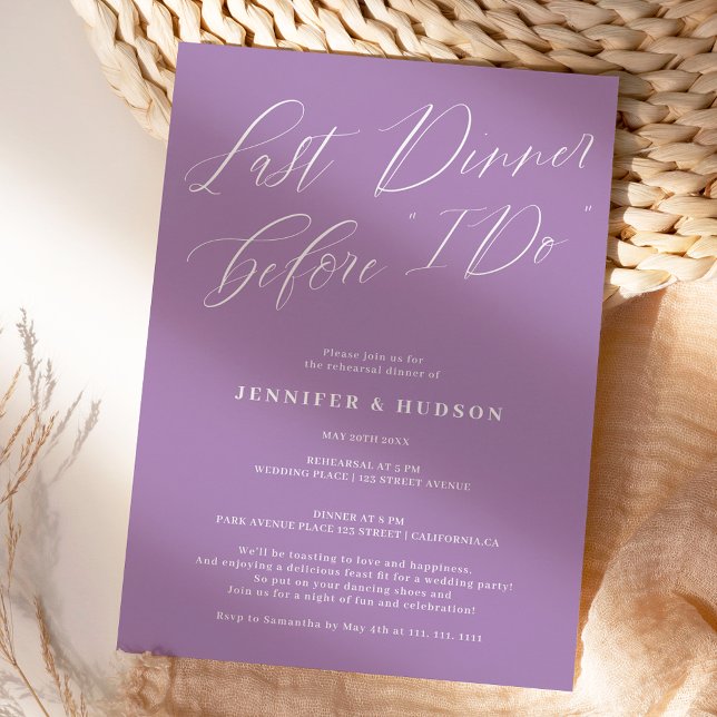 Invitation Dernier dîner de répétition mariage violet (Créateur téléchargé)