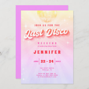 Invitation Dernier Disco Rainbow Retro Bachelorette Week-end