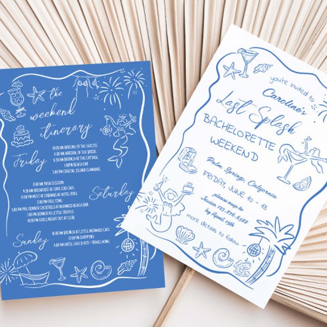 Invitation Dernier plongeon Week-end de plage dessiné à la ma (Créateur téléchargé)