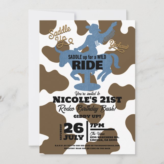 Invitation Dernier Ride Denim Cowgirl Western Anniversaire (Devant)