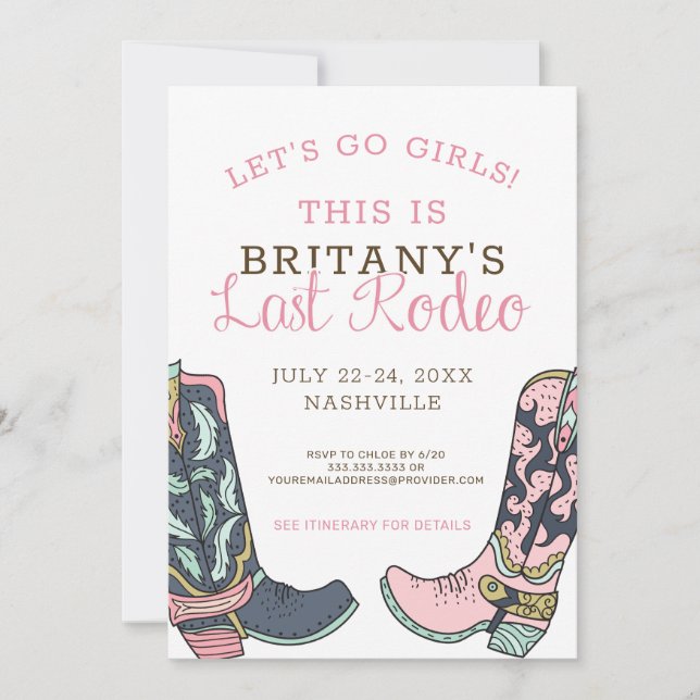 Invitation Dernier Rodeo Bachelorette Weekend Party (Devant)