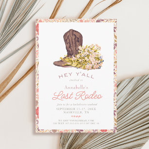 Invitation Dernier Rodeo Cowboy Boot Bouquet Bachelorette Par