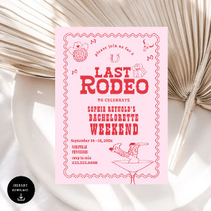 Invitation Dernier Rodeo Cowgirl rose et rouge Bachelorette