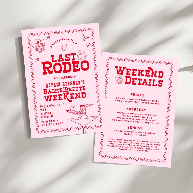 Invitation Dernier Rodeo Cowgirl rose et rouge Bachelorette (Créateur téléchargé)