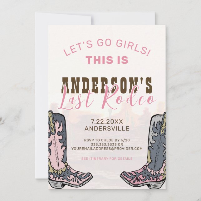 Invitation Dernier Rodeo Nashville Bachelorette Week-end Fête (Devant)