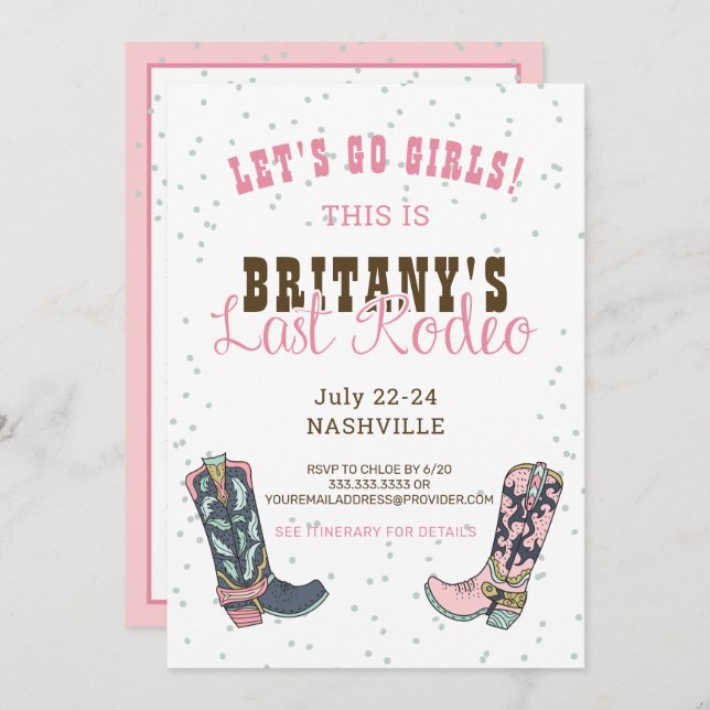 Invitation Dernier Rodeo Nashville Pink Cowgirl Bachelorette (Devant / Derrière)
