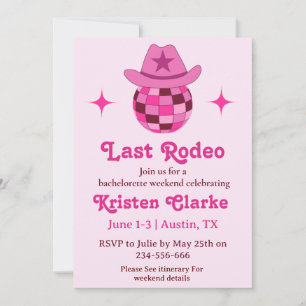 Invitation Dernier Rodéo Pink Disco Cowgirl Enterrement de Vi