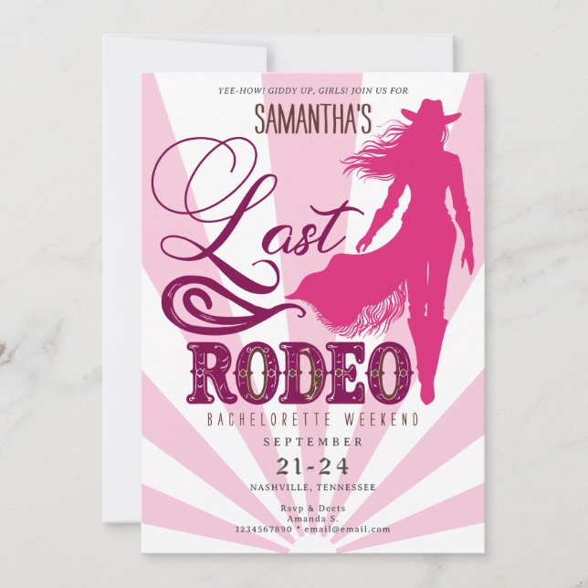 Invitation Dernier Rodeo Rose Cowgirl Nash Bash Bachelorette (Devant)