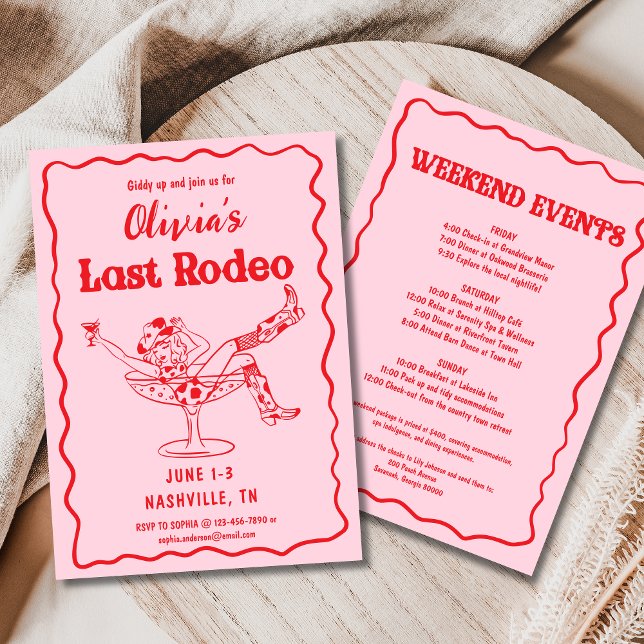 Invitation Dernier Rodéo rose Whimsical Bachelorette Party (Créateur téléchargé)