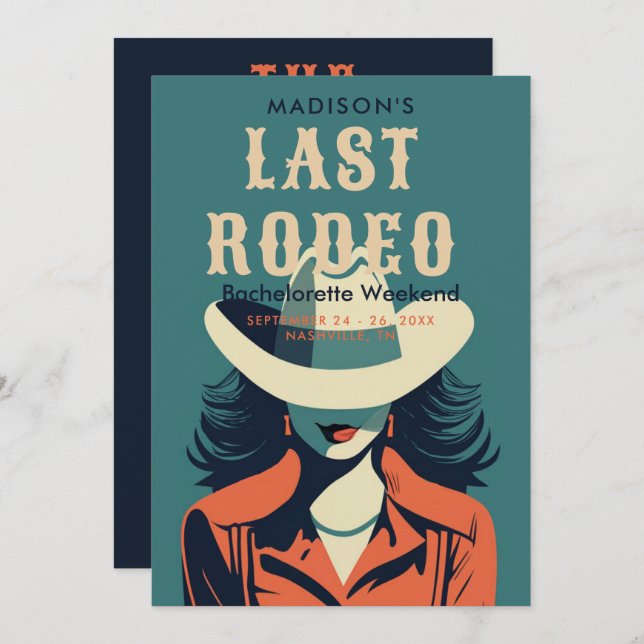 Invitation Dernier Rodéo Vintage Bachelorette Turquoise Week- (Devant / Derrière)