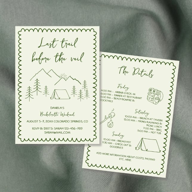 Invitation Dernier sentier Camping Main tiré Bachelorette Wee (Last Trail Camping Hand Drawn Bachelorette Weekend Invitation)