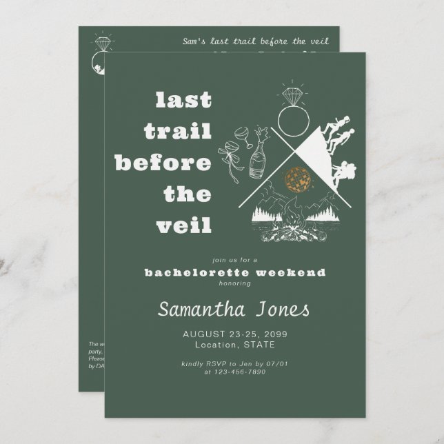 Invitation Dernier sentier vert avant Veil Glamping Bachelore (Devant / Derrière)