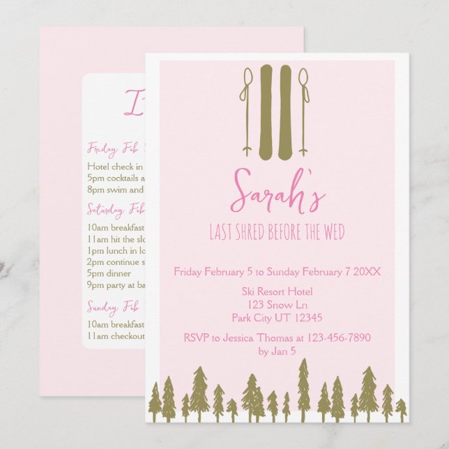 Invitation Dernier Shred Winter Ski Bachelorette Party (Devant / Derrière)