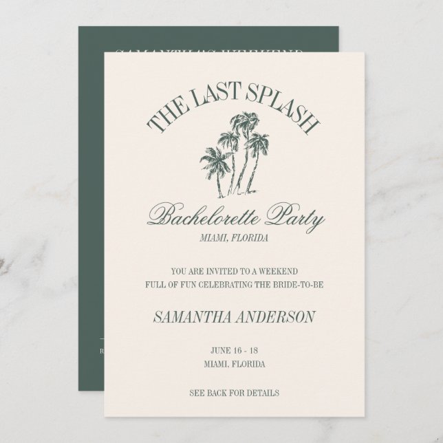 Invitation Dernier Splash Beach Bachelorette Logo Voyage pour (Devant / Derrière)