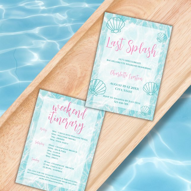 Invitation Dernier Splash Beach Bachelorette Week-end Itinéra (last splash bachelorette invitation weekend itinerary shell beach bachelorette party)