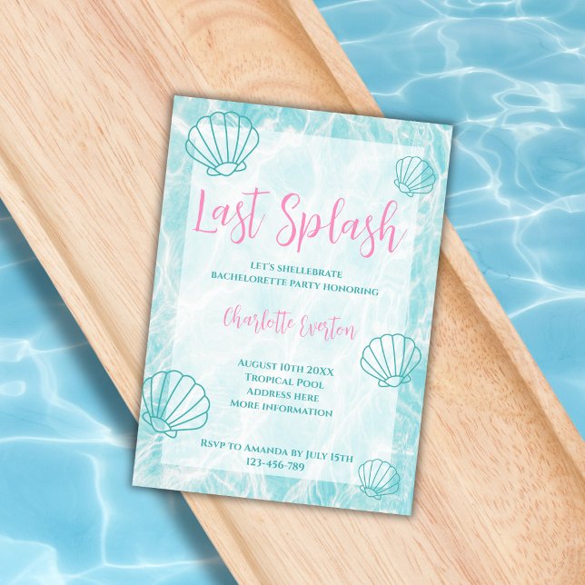 Invitation Dernier Splash Beach Tropical Bachelorette Party (last splash pool bachelorette party invitation shell mermaid)