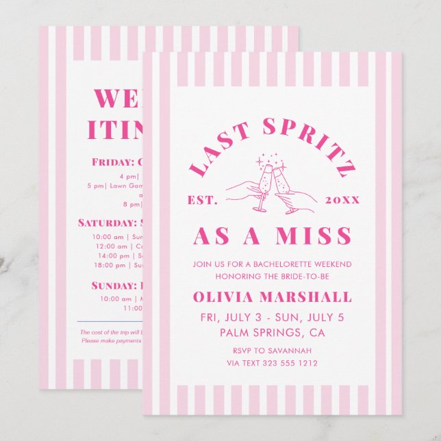 Invitation Dernier Spritz en tant que Miss pour un week-end d (Devant / Derrière)