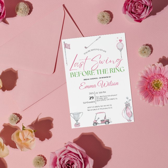 Invitation Dernier Swing avant la Bague Rose Déjeuner de Fian (last swing before the ring, golf bridal shower invitation, pink, country club  party invite, sporty )