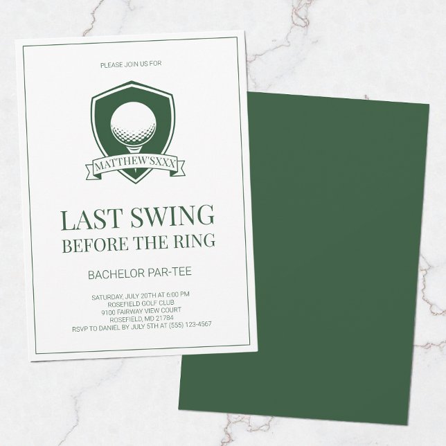 Invitation Dernier Swing avant la Fête de Golf Bachelor pour  (Last Swing Before the Ring Golf Bachelor Party Invitation)