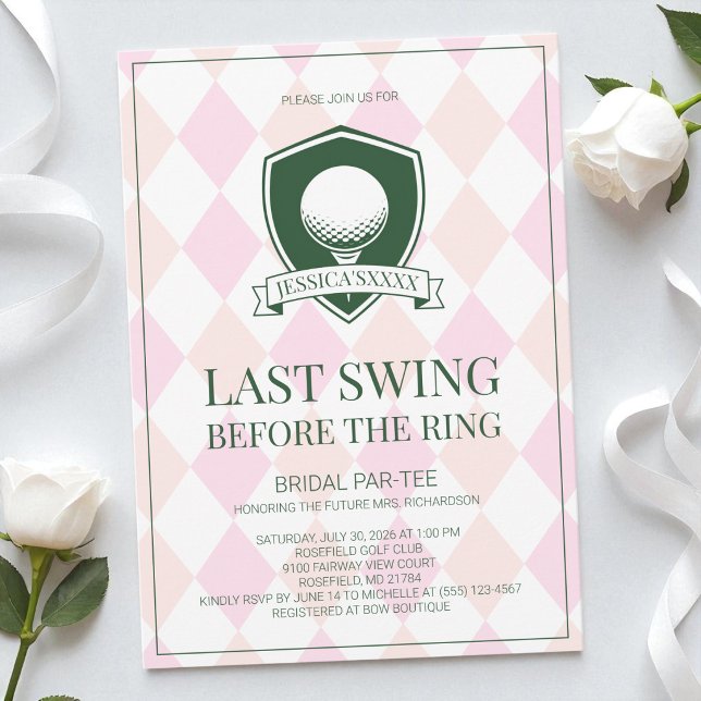 Invitation Dernier Swing avant la fête de mariage de golf ros (Last Swing Before the Ring Pink Golf Bridal Party Invitation)