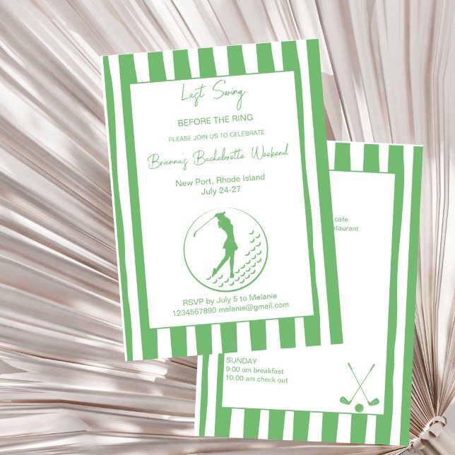 Invitation Dernier swing golf Bachelorette week-end (Last swing before the ring golf country club Bachelorette weekend itinerary Invitation template)