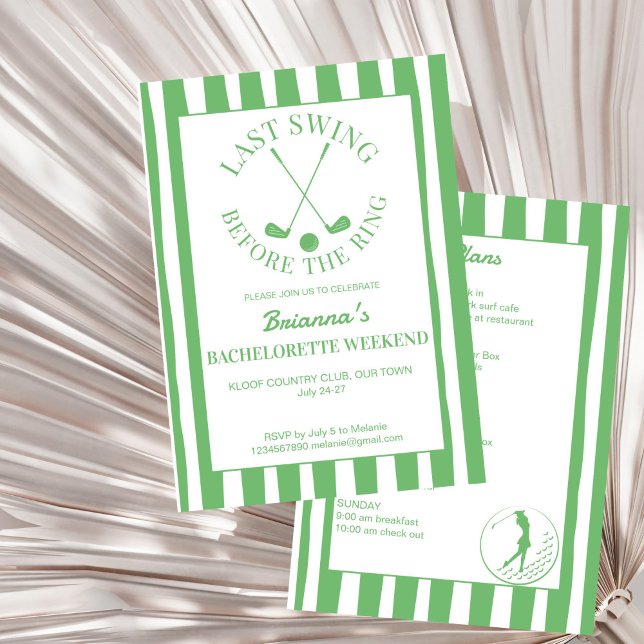 Invitation Dernier swing golf club de pays Bachelorette week- (Last swing before the ring golf country club Bachelorette weekend party bash Invitation template)