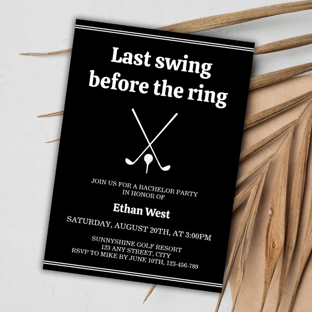Invitation Dernier Swing Stylish Black White Golf Bachelor Pa (Last Swing Stylish Black White Golf Bachelor Party Invitation)