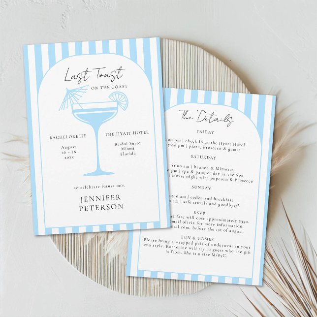 Invitation Dernier Toast Beach Boho Bachelorette Party Itinér (beach bachelorette weekend last toast coastal nautical stripes boho arch elegant classy)