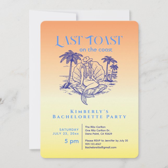 Invitation Dernier Toast Blue Cowgirl Mermaid Bachelorette Pa (Devant)