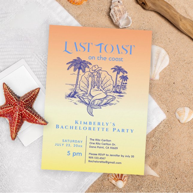 Invitation Dernier Toast Blue Cowgirl Mermaid Bachelorette Pa (Créateur téléchargé)