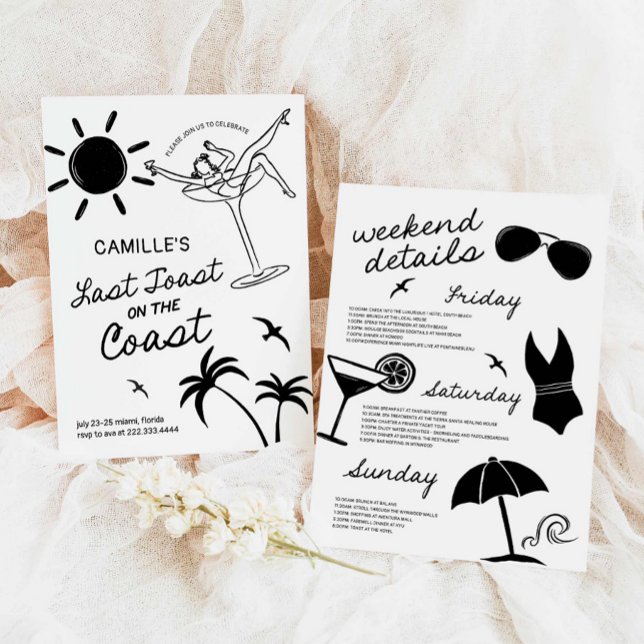 Invitation Dernier Toast Main Drake Bachelorette Week-end (Last Toast Hand Drawn Bachelorette Weekend with itinerary Invitation)