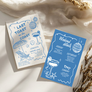 INVITATION DERNIER TOAST RETRO DOODLE BACHELORETTE WEEK-END